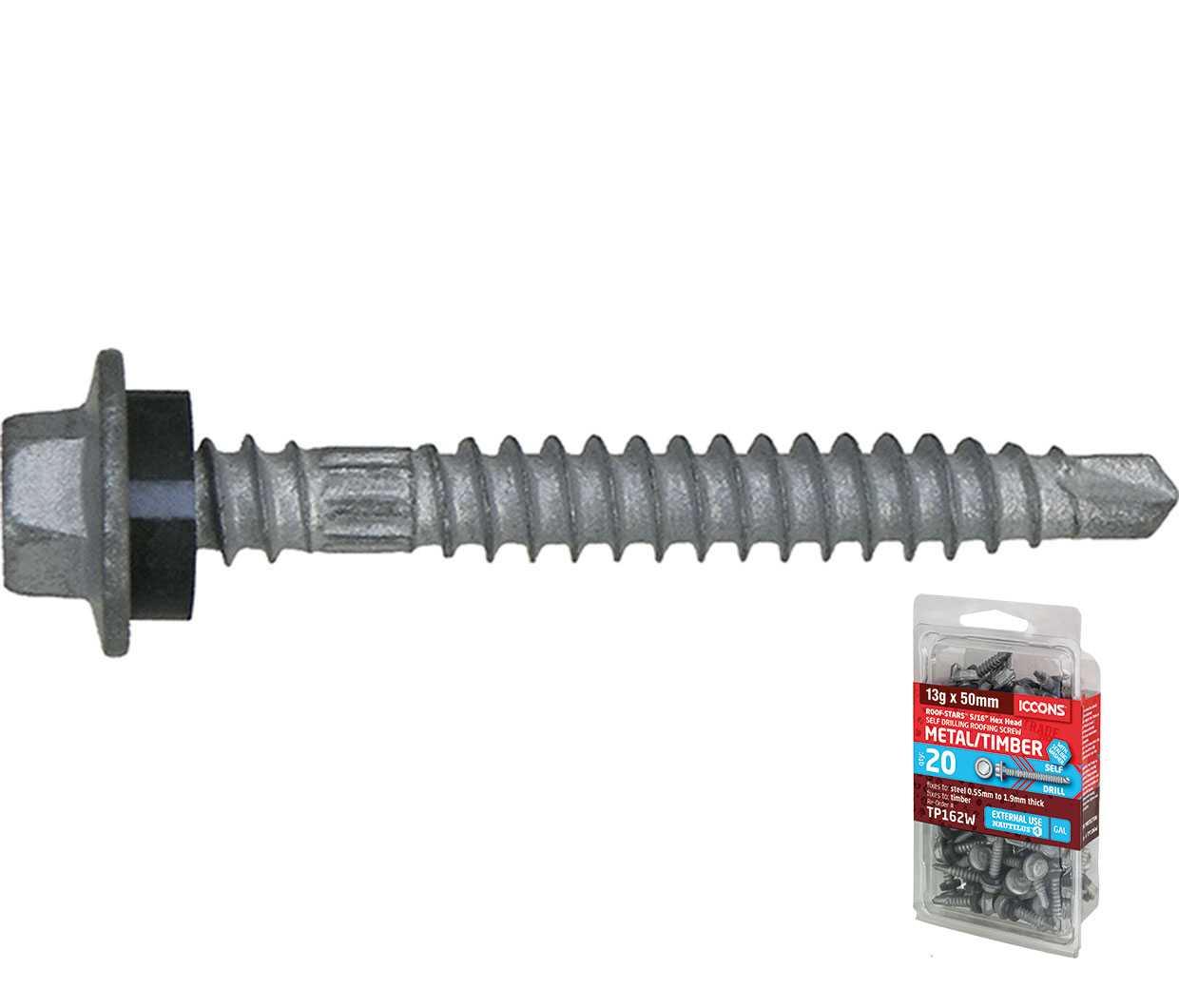 ICCONS SD HEX METAL/TIMBER WASHERED C4 13-13 X 50 TRADE PACK OF 50