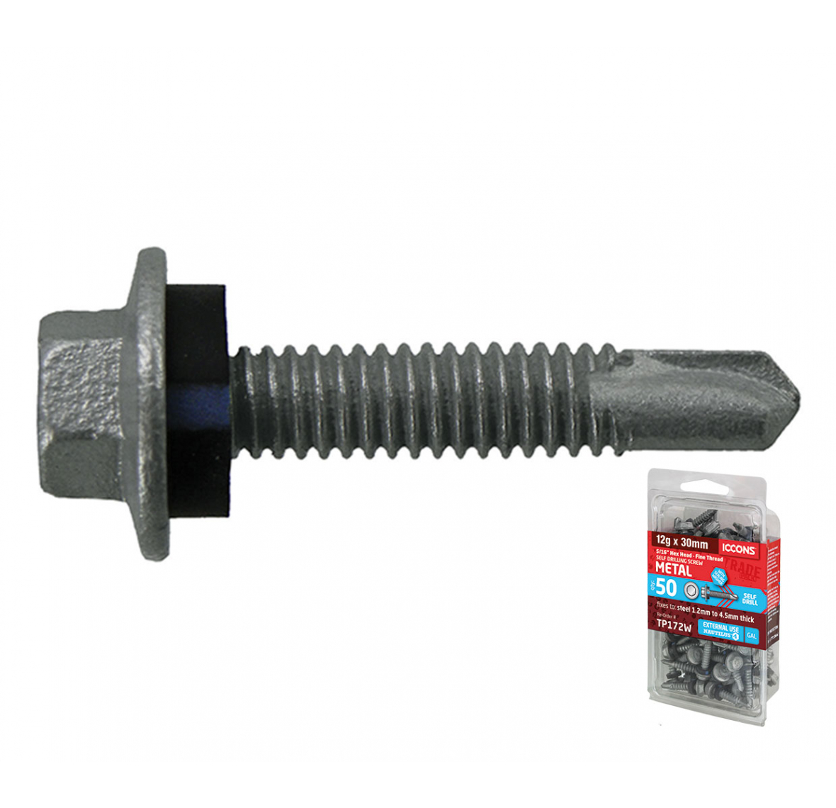 Trade Pack Self Drilling Hex with Sealing Washer Fine Thread