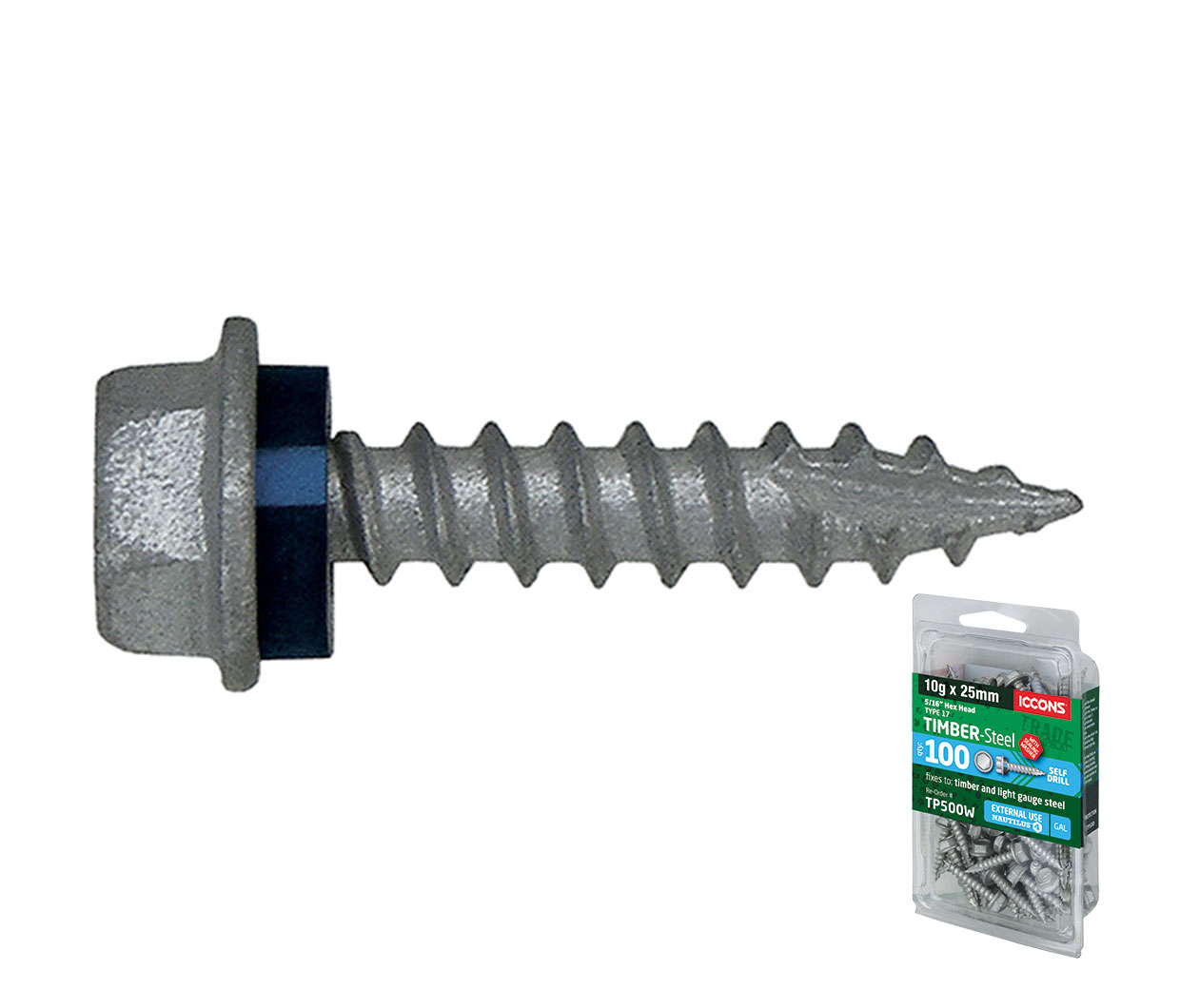ICCONS TYPE 17 HEX WASHERED C4 14-10 X 25 TRADE PACK OF 50 
